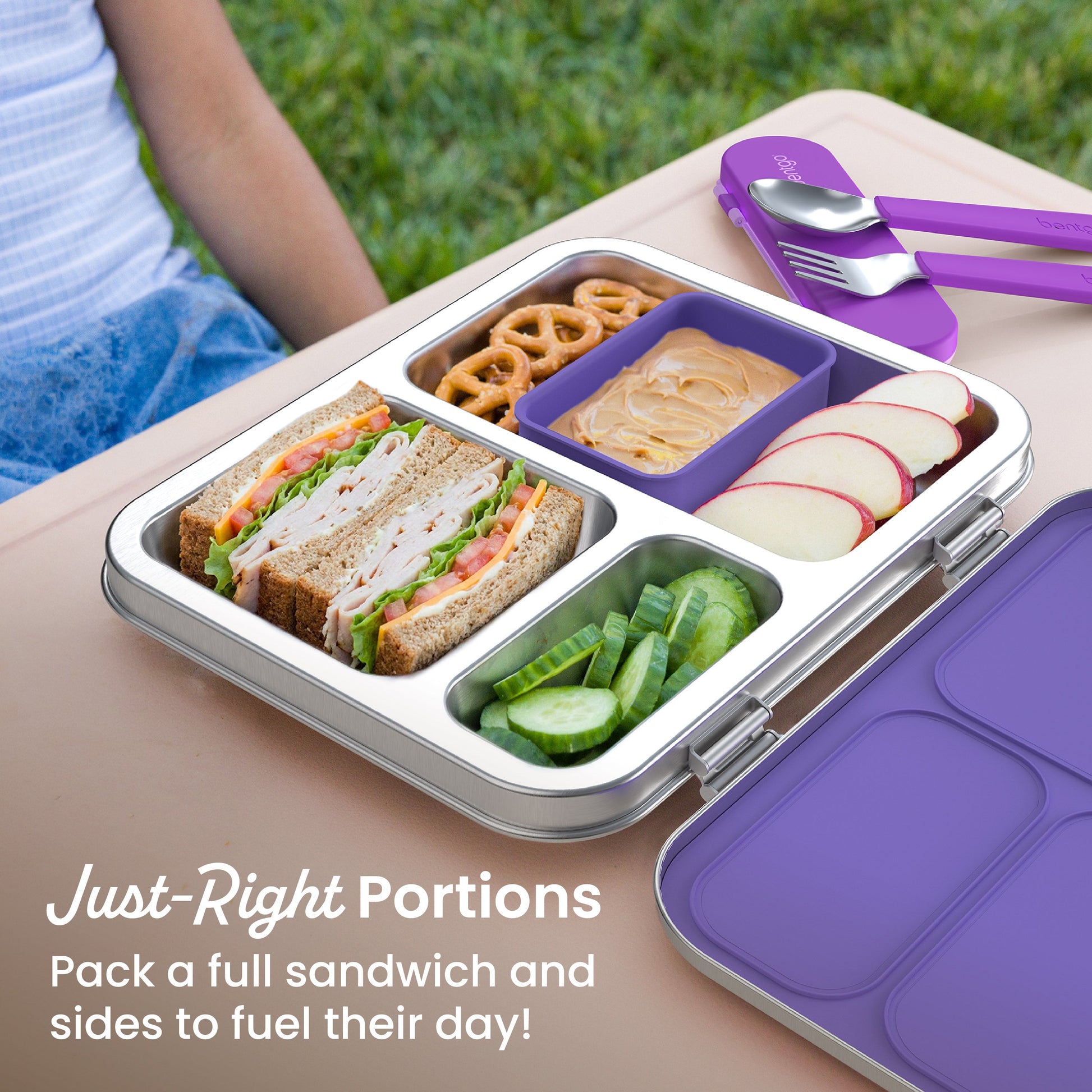 Bentgo Kids Stainless Steel Lunch Box (2-Pack) - Purple | Just-Right Portions - Pack A Full Sandwich And Sides To Fuel Their Day!