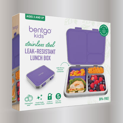 Bentgo Kids Stainless Steel Lunch Box (2-Pack) - Purple | Packaging