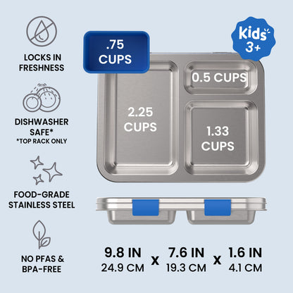 Bentgo Kids Stainless Steel Lunch Box (2-Pack) - Blue | Locks In Freshness, Dishwasher Safe (Top Rack Only), Food-Grade Stainless Steel, And No PFAS & BPA-Free