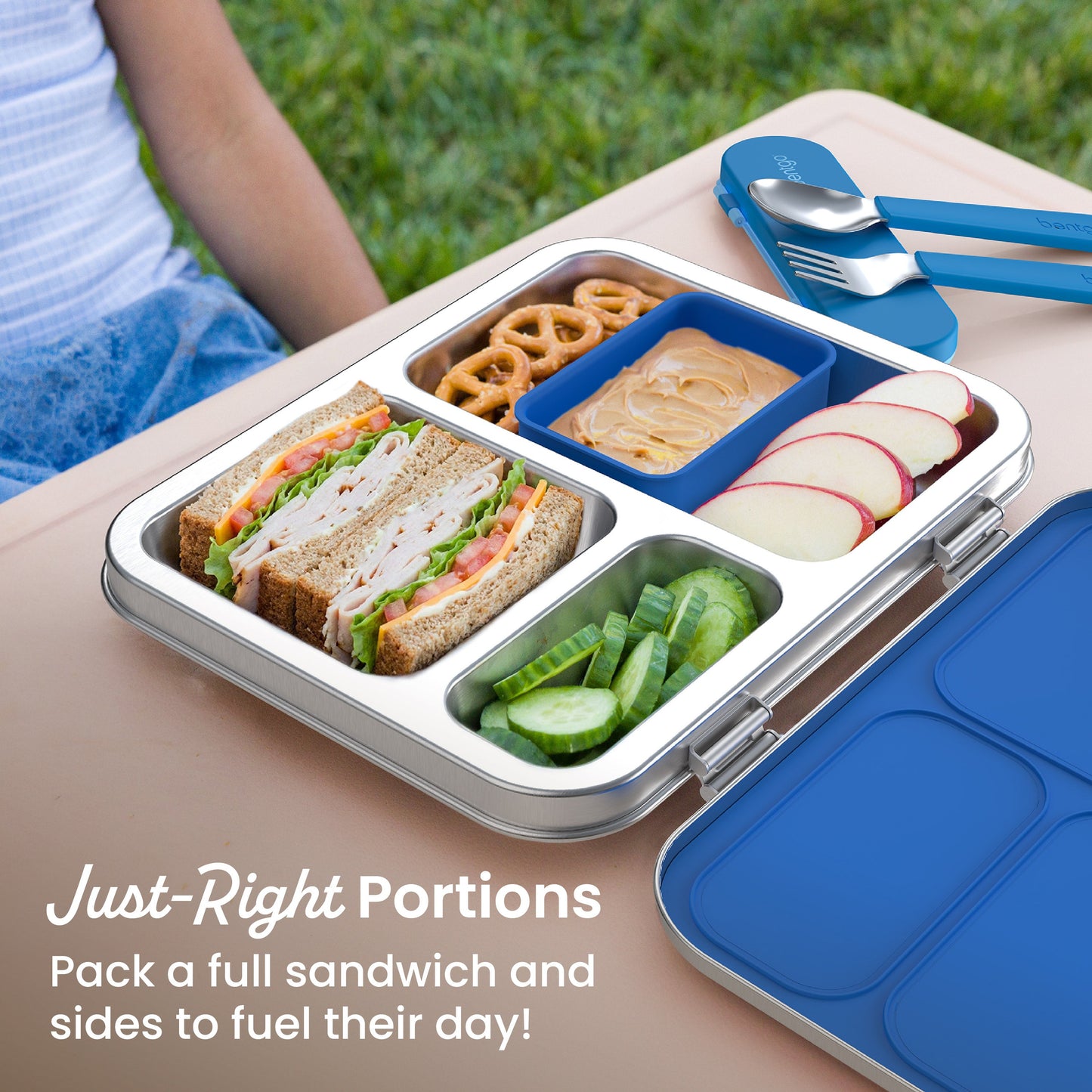 Bentgo Kids Stainless Steel Lunch Box (2-Pack) - Blue | Just-Right Portions - Pack A Full Sandwich And Sides To Fuel Their Day!