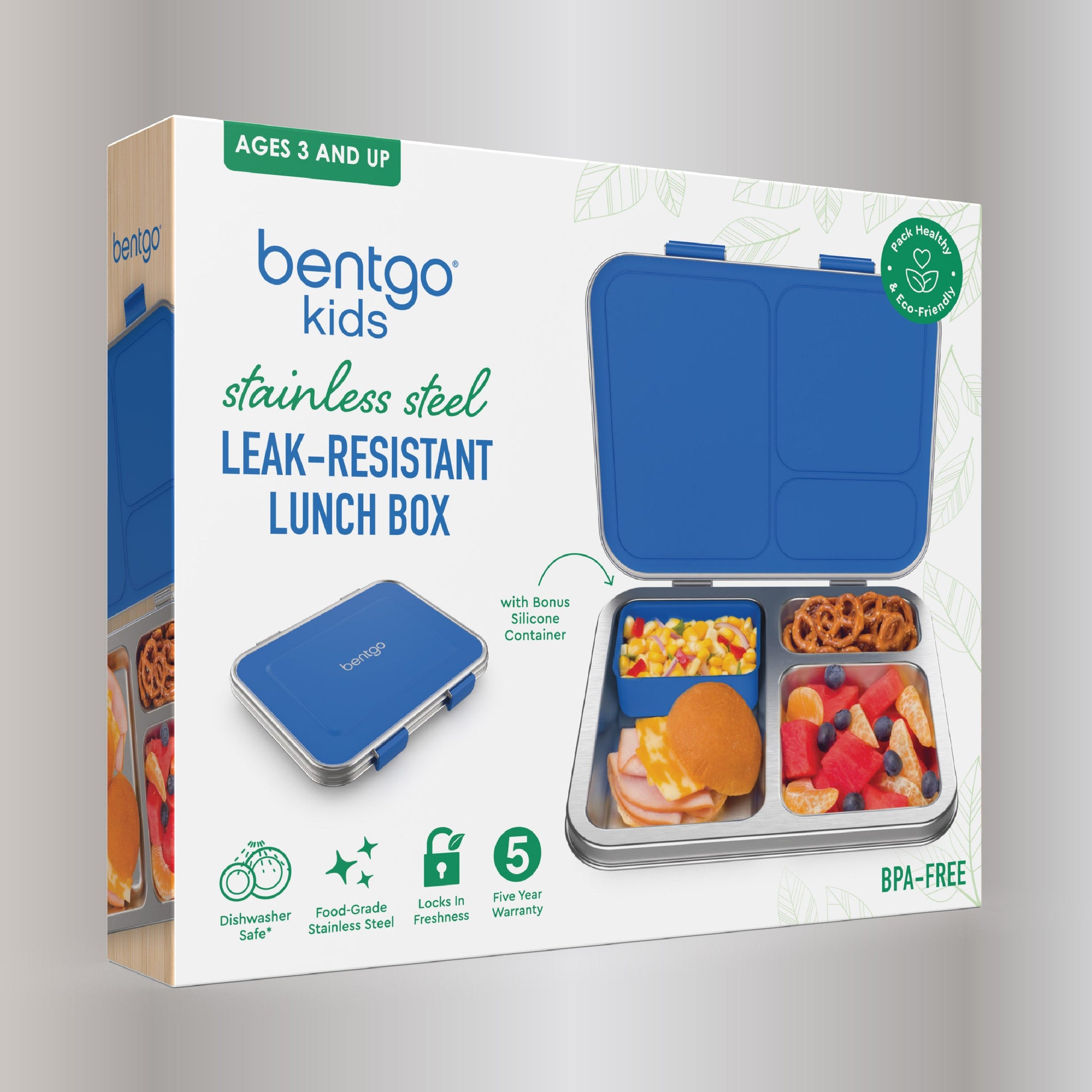 Bentgo Kids Stainless Steel Lunch Box (2-Pack) - Blue | Packaging