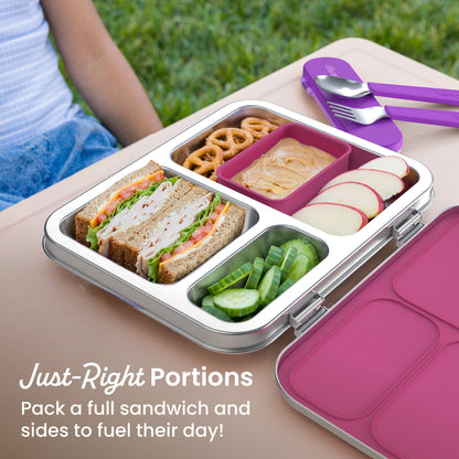 Bentgo Kids Stainless Steel Lunch Box - Fuchsia | Just-Right Portions - Pack A Full Sandwich And Sides To Fuel Their Day!