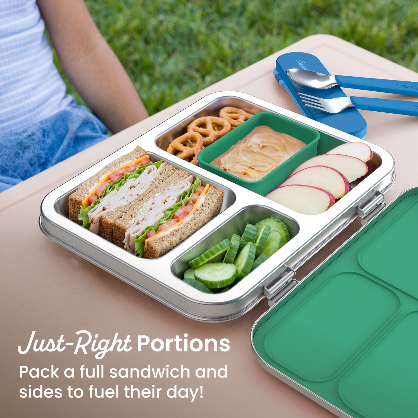Bentgo Kids Stainless Steel Lunch Box - Green | Just-Right Portions - Pack A Full Sandwich And Sides To Fuel Their Day!