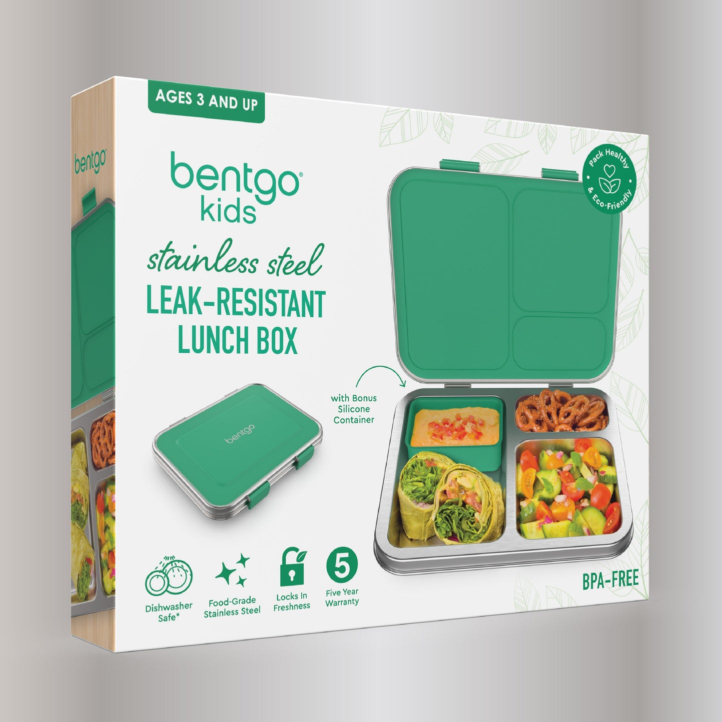 Bentgo Kids Stainless Steel Lunch Box (2-Pack) - Green | Packaging