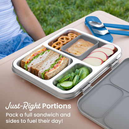 Bentgo Kids Stainless Steel Lunch Box (2-Pack) - Silver | Just-Right Portions - Pack A Full Sandwich And Sides To Fuel Their Day!