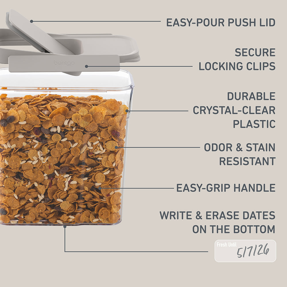 Bentgo® Pantry Airtight Cereal Containers (6-pcs) - White Stone | Features Include Easy-Pour Push Lid, Secure Locking Clips, Durable Crystal-Clear Plastic, Odor & Stain Resistant, And More