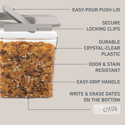 Bentgo® Pantry Airtight Cereal Containers (6-pcs) - White Stone | Features Include Easy-Pour Push Lid, Secure Locking Clips, Durable Crystal-Clear Plastic, Odor & Stain Resistant, And More