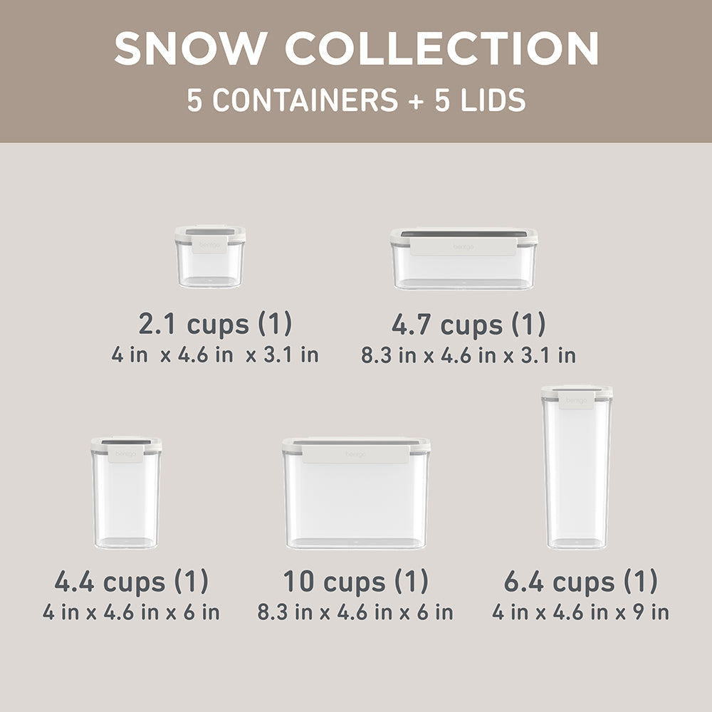 Bentgo® Pantry Airtight Dry Food Storage Containers (10-pcs) - Snow | Dimensions