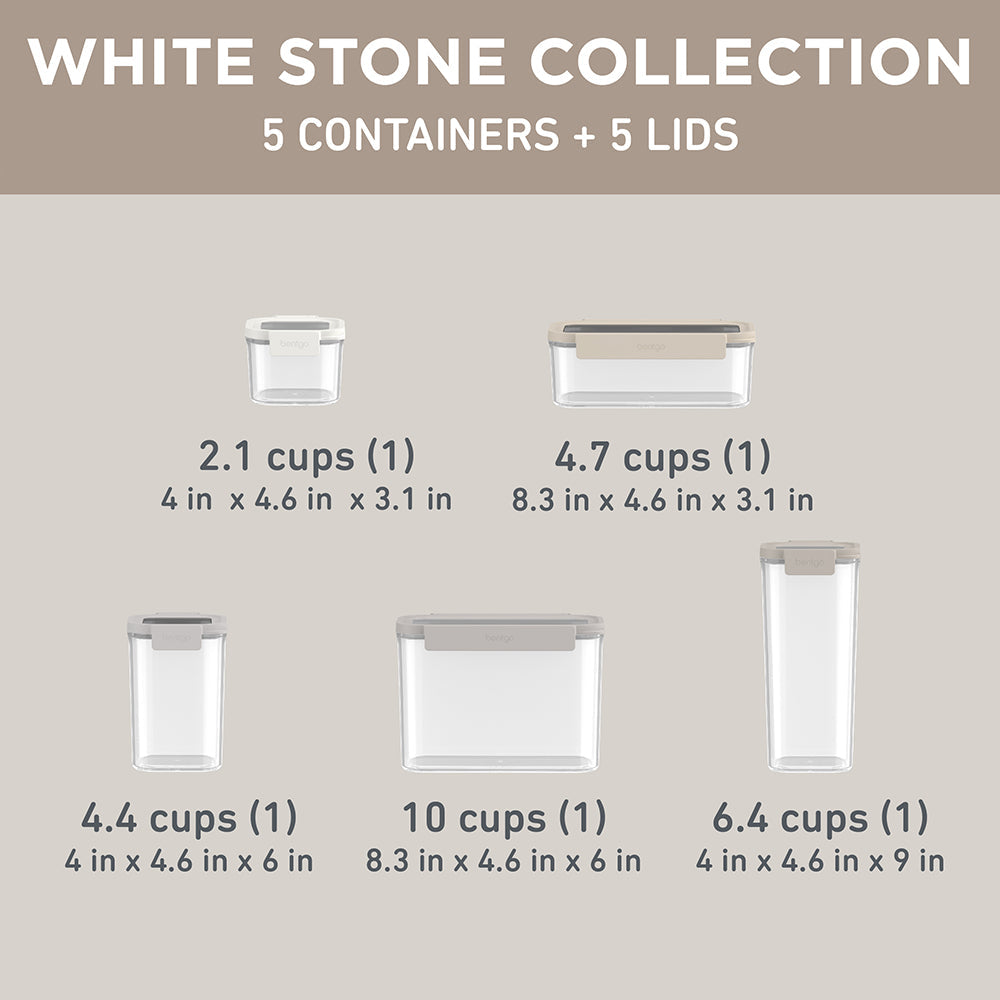 Bentgo® Pantry Airtight Dry Food Storage Containers (10-pcs) - White Stone | Dimensions