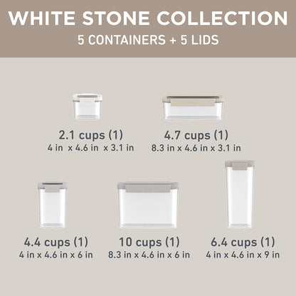 Bentgo® Pantry Airtight Dry Food Storage Containers (10-pcs) - White Stone | Dimensions