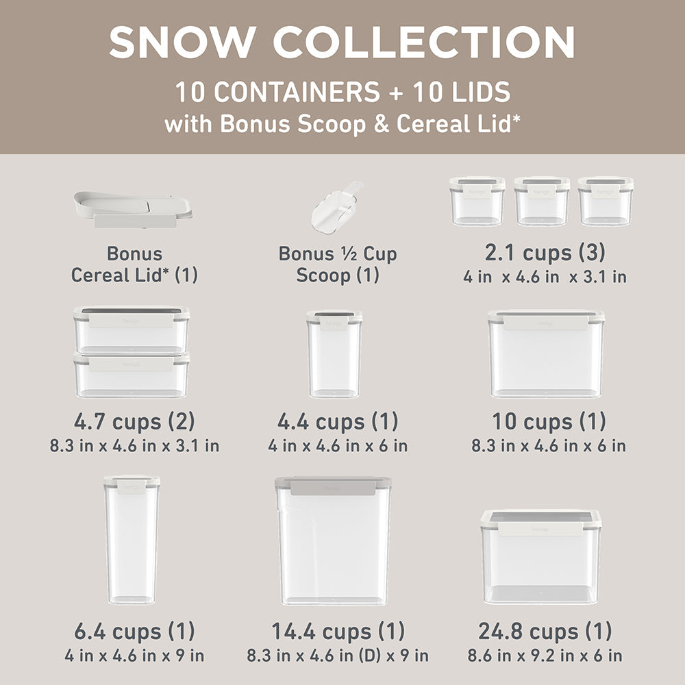 Bentgo® Pantry Airtight Food Storage Containers (22-pcs) - Snow | Dimensions