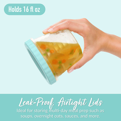 Bentgo® Prep Twist-Top Fluid Ounce Containers (20-Piece) - 16-Fluid Ounce - Sea Blue | Leak-Proof, Airtight Lids - Ideal For Storing Multi-day Meal Prep Such As Soups, Overnight Oats, Sauces, And More
