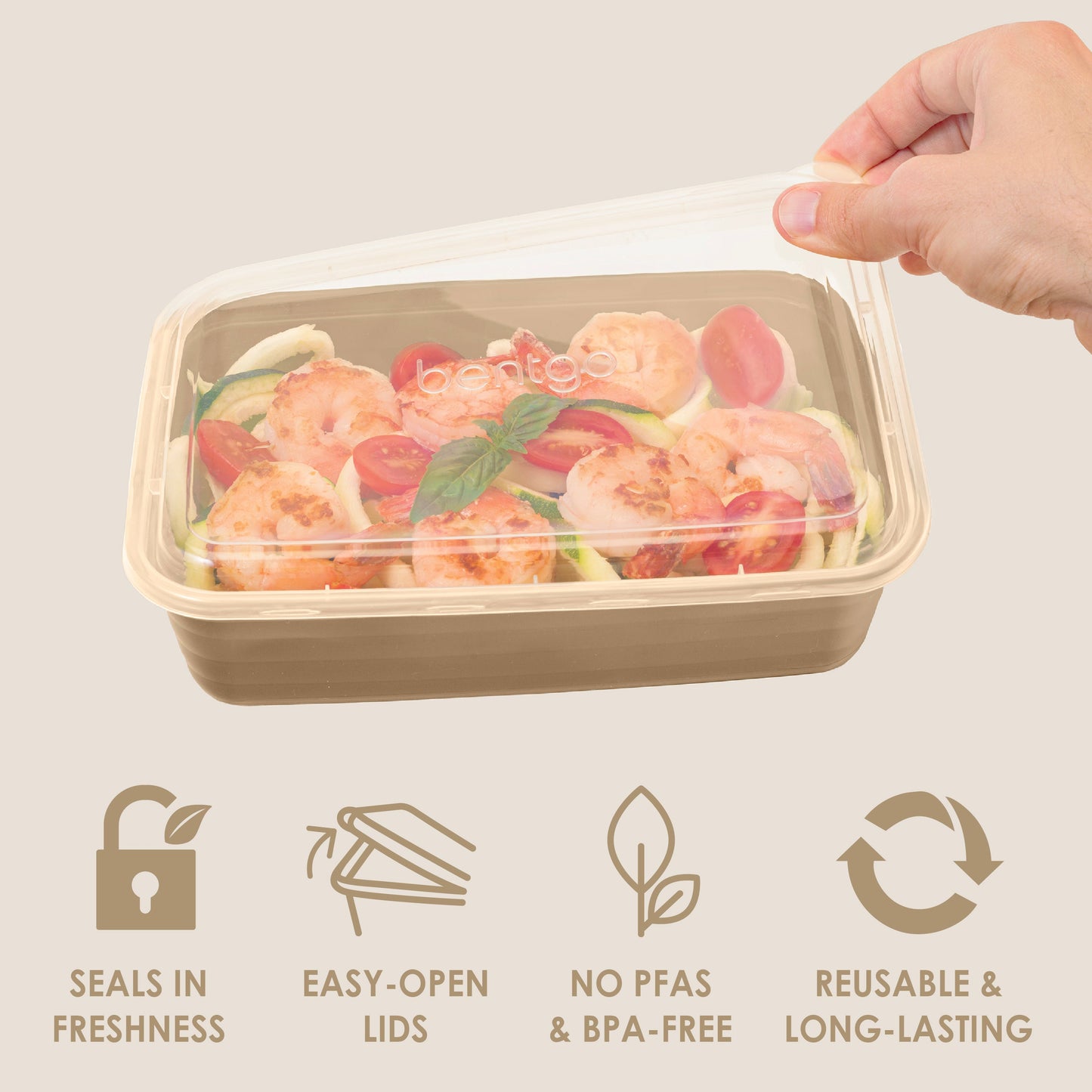 Bentgo® Prep 1-Compartment Meal Prep Containers (20-Piece) - Gold | Seals In Freshness, Easy-Open Lids, NO PFAS & BPA-Free, Reusable & Long-Lasting