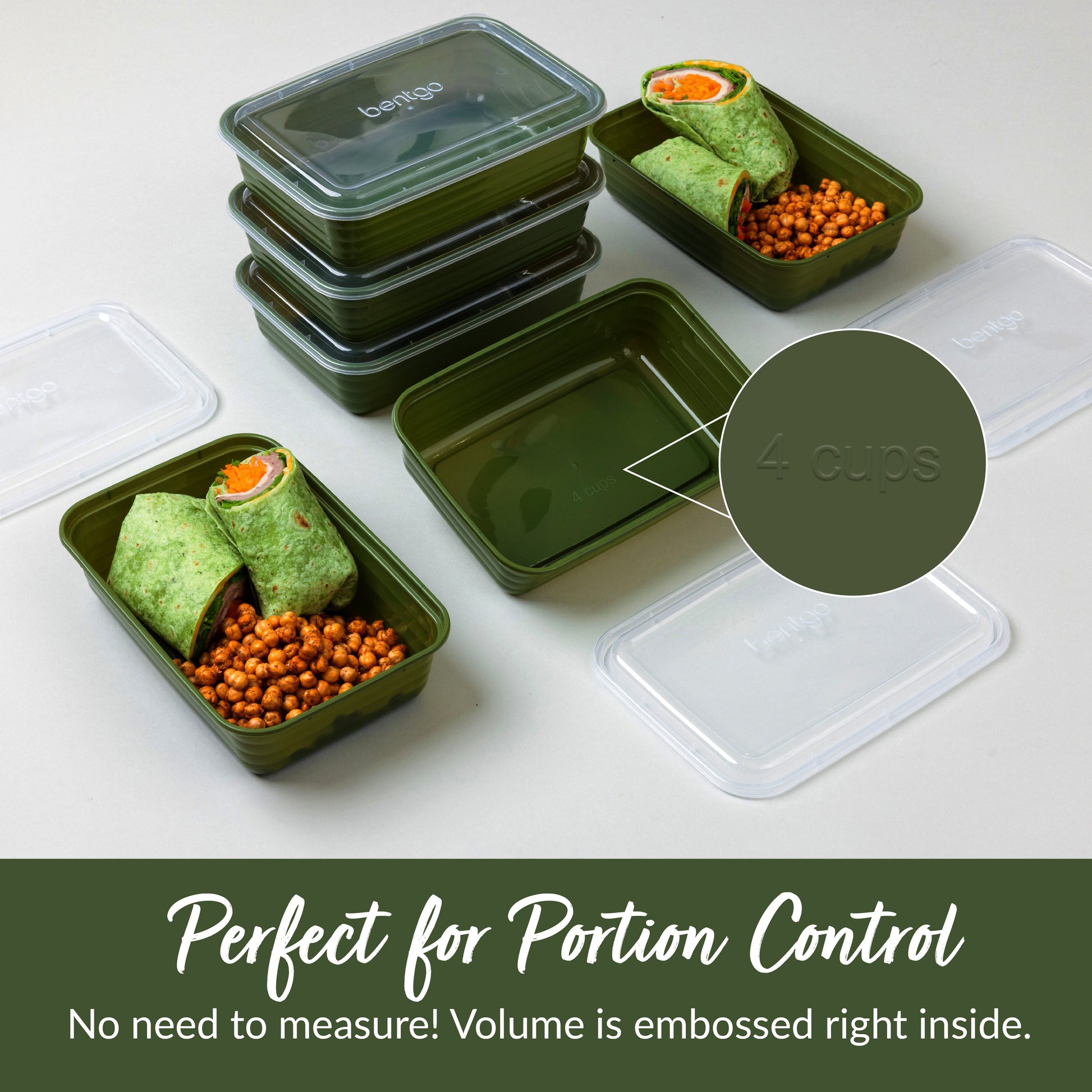 Bentgo® Prep 1-Compartment Meal Prep Containers (20-Piece) - Khaki Green | Perfect For Portion Control - No Need To Measure! Volume Is Embossed Right Inside