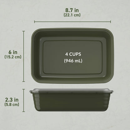 Bentgo® Prep 1-Compartment Meal Prep Containers (20-Piece) - Khaki Green | Dimensions