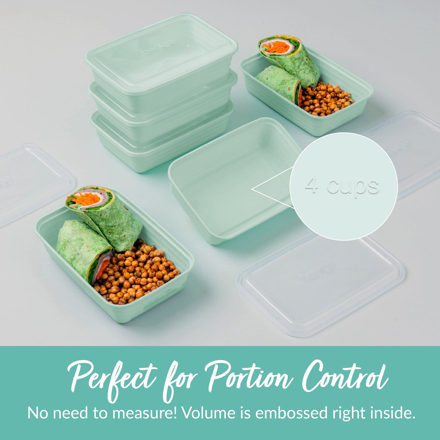 Bentgo® Prep 1-Compartment Meal Prep Containers (20-Piece) - Mint | Perfect For Portion Control - No Need To Measure! Volume Is Embossed Right Inside