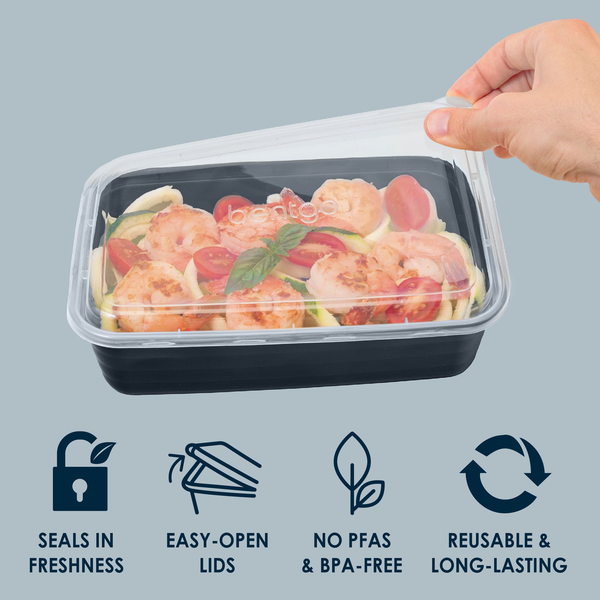 Bentgo® Prep 1-Compartment Meal Prep Containers (20-Piece) - Navy Blue | Seals In Freshness, Easy-Open Lids, NO PFAS & BPA-Free, Reusable & Long-Lasting