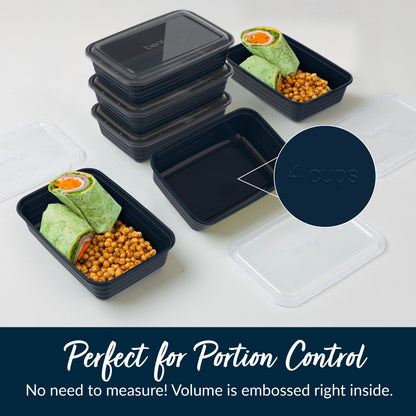 Bentgo® Prep 1-Compartment Meal Prep Containers (20-Piece) - Navy Blue | Perfect For Portion Control - No Need To Measure! Volume Is Embossed Right Inside