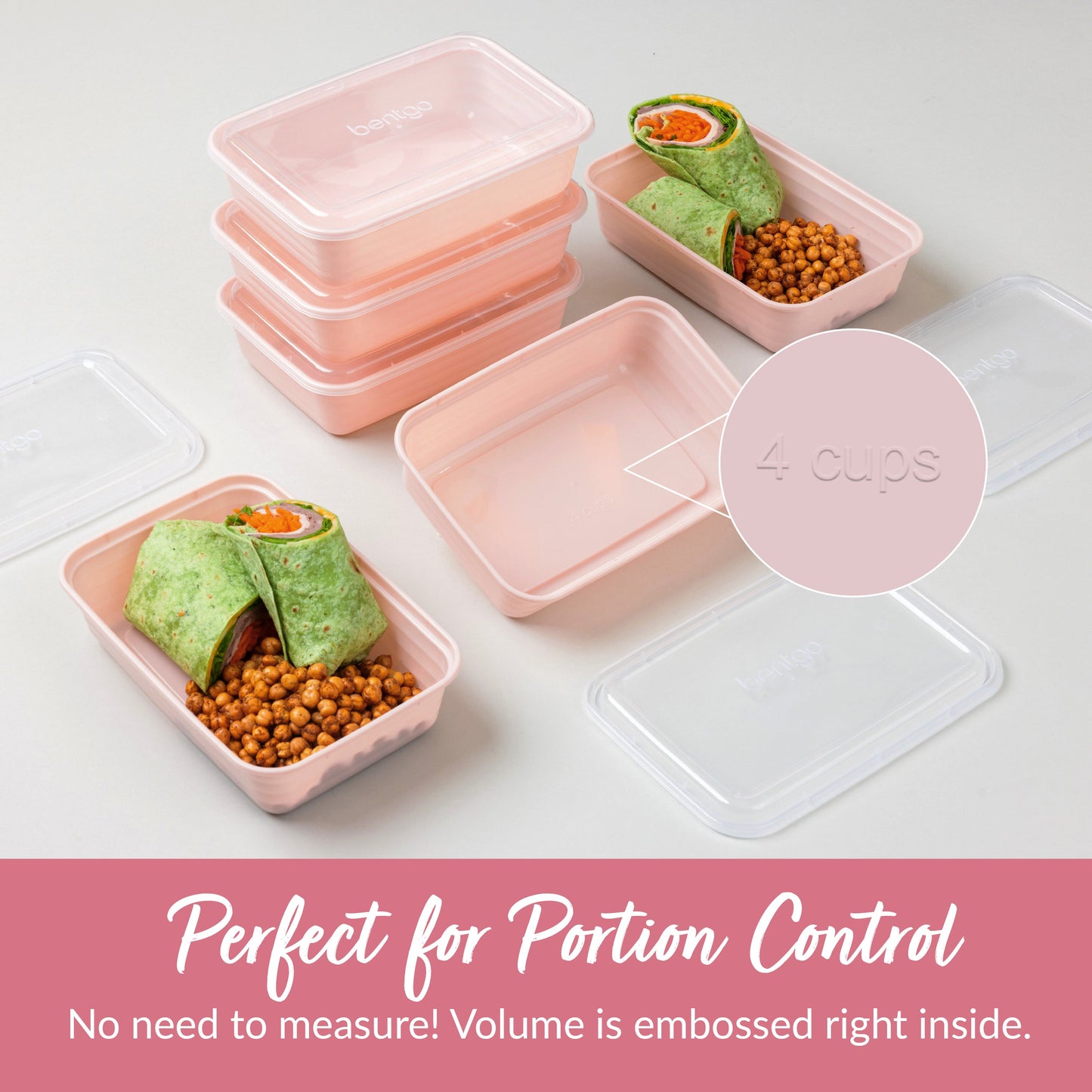Bentgo® Prep 1-Compartment Meal Prep Containers (20-Piece) - Blush Pink | Perfect For Portion Control - No Need To Measure! Volume Is Embossed Right Inside