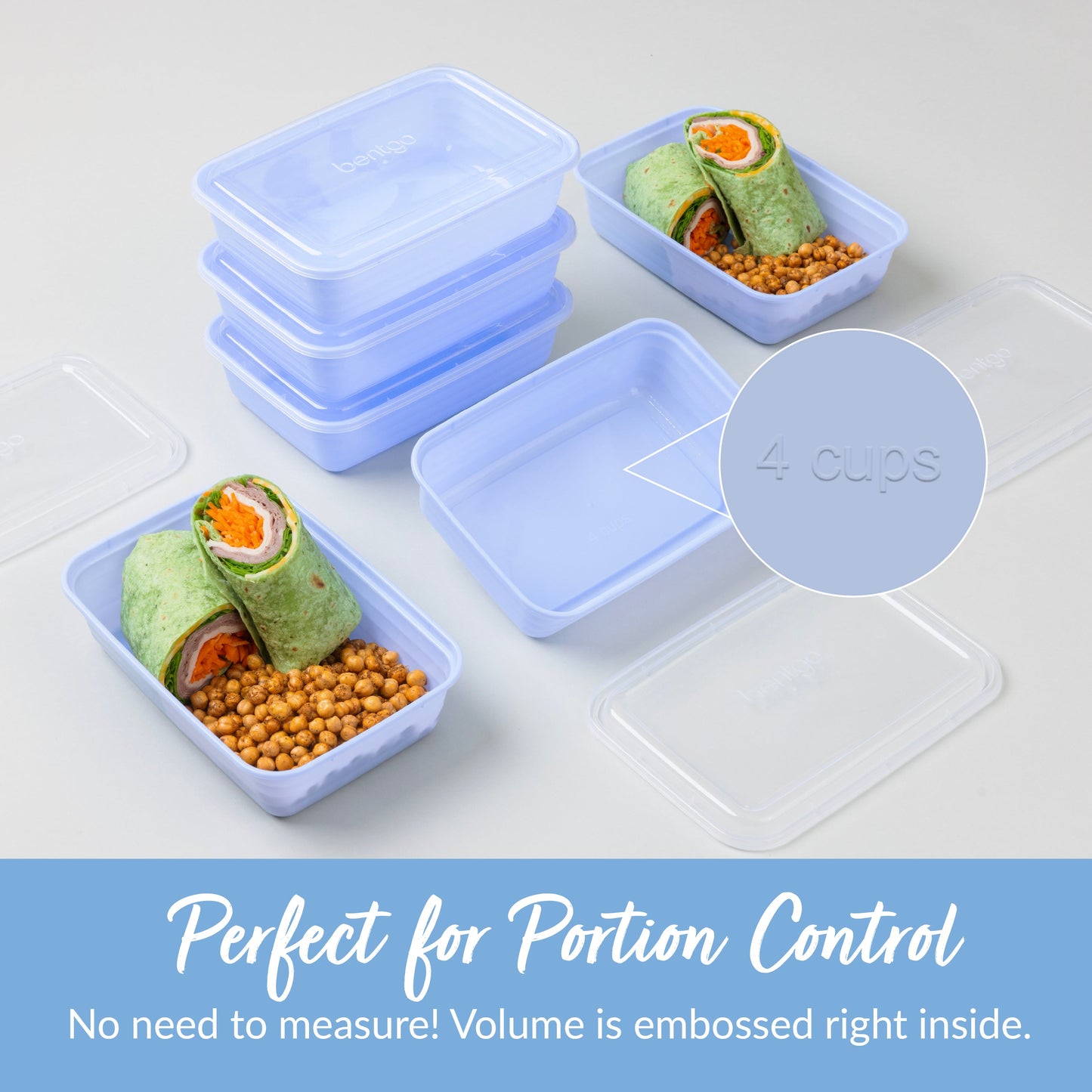 Bentgo® Prep 1-Compartment Meal Prep Containers (20-Piece) - Periwinkle | Perfect For Portion Control - No Need To Measure! Volume Is Embossed Right Inside