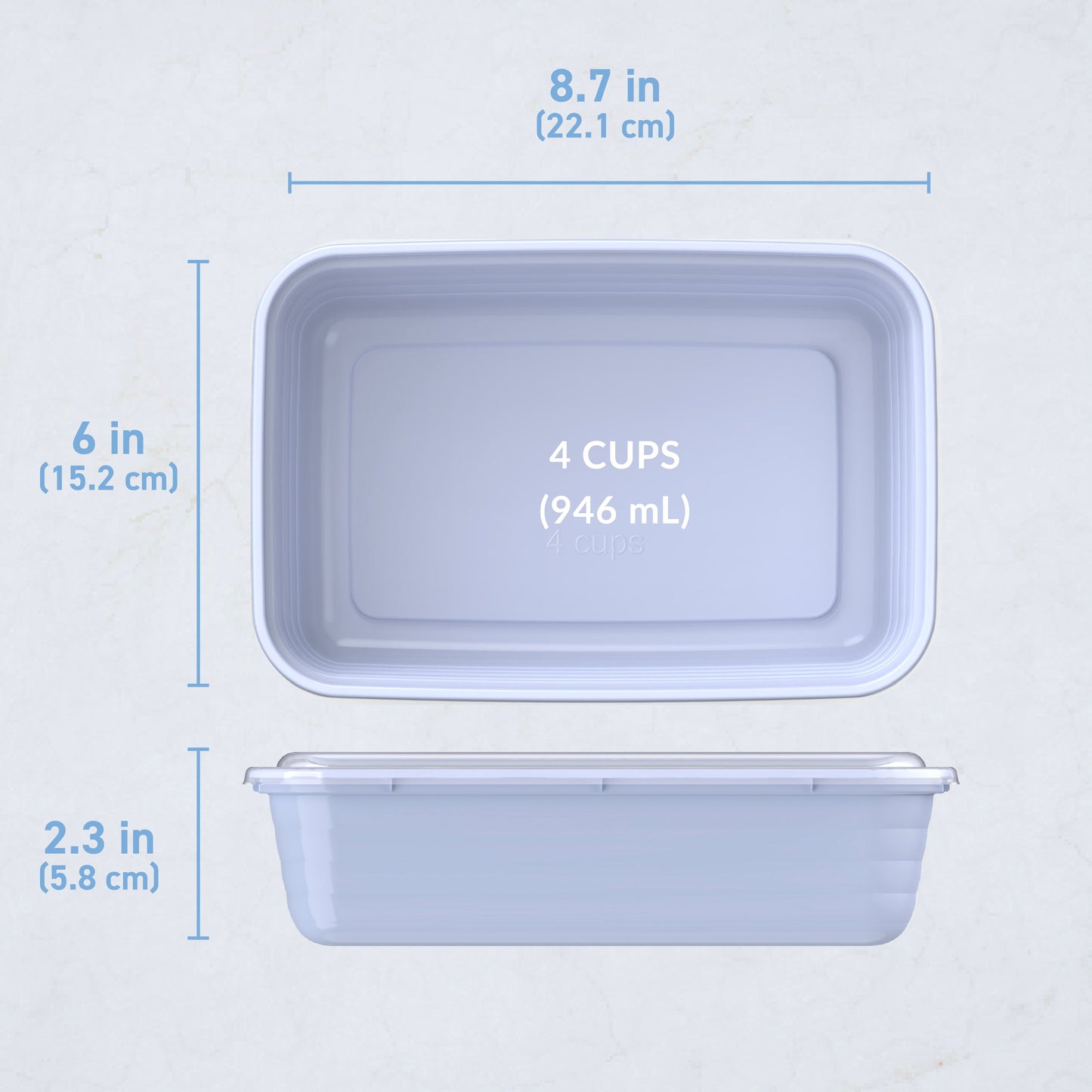 Bentgo® Prep 1-Compartment Meal Prep Containers (20-Piece) - Periwinkle | Dimensions