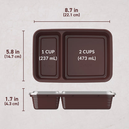 Bentgo® Prep 2-Compartment Meal Prep Containers (20-Piece) - Burgundy | Dimensions
