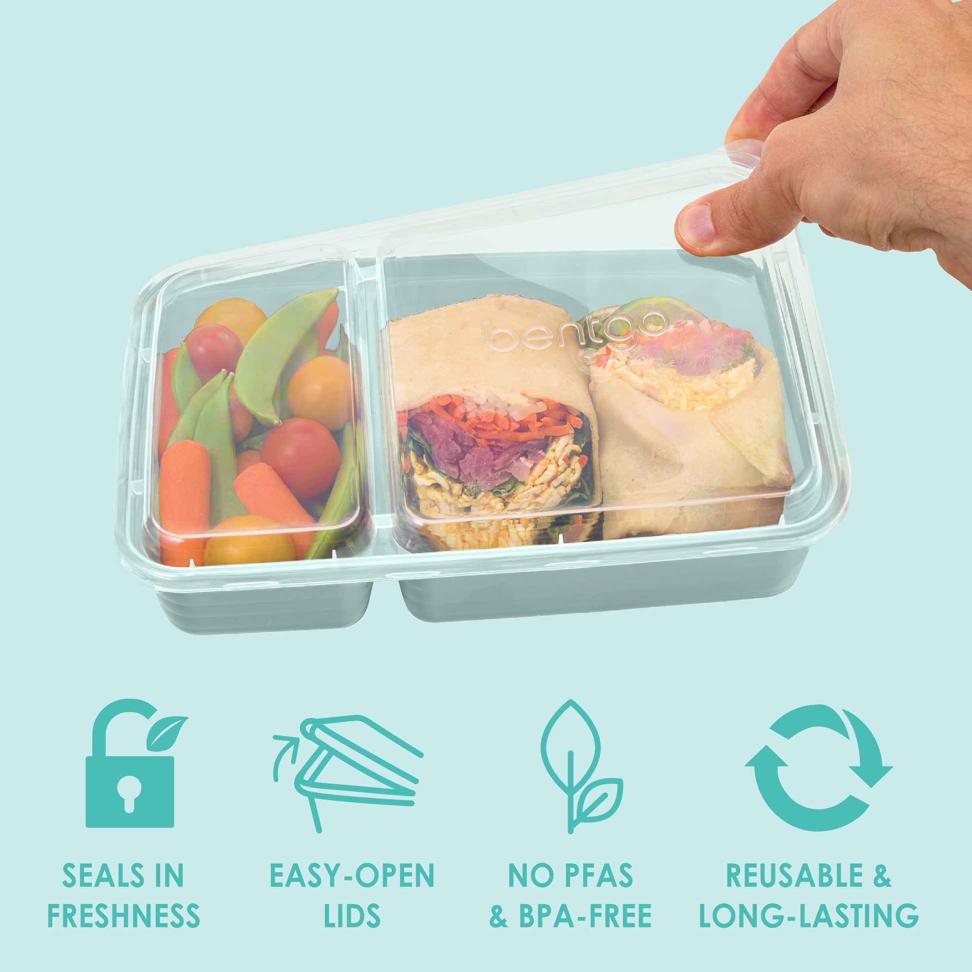 Bentgo® Prep 2-Compartment Meal Prep Containers (20-Piece) - Mint | Seals In Freshness, Easy-Open Lids, NO PFAS & BPA-Free, Reusable & Long-Lasting