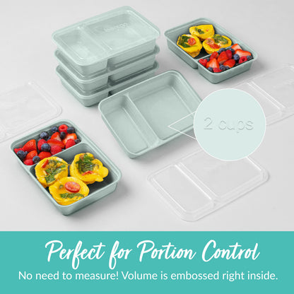 Bentgo® Prep 2-Compartment Meal Prep Containers (20-Piece) - Mint | Perfect For Portion Control - No Need To Measure! Volume Is Embossed Right Inside