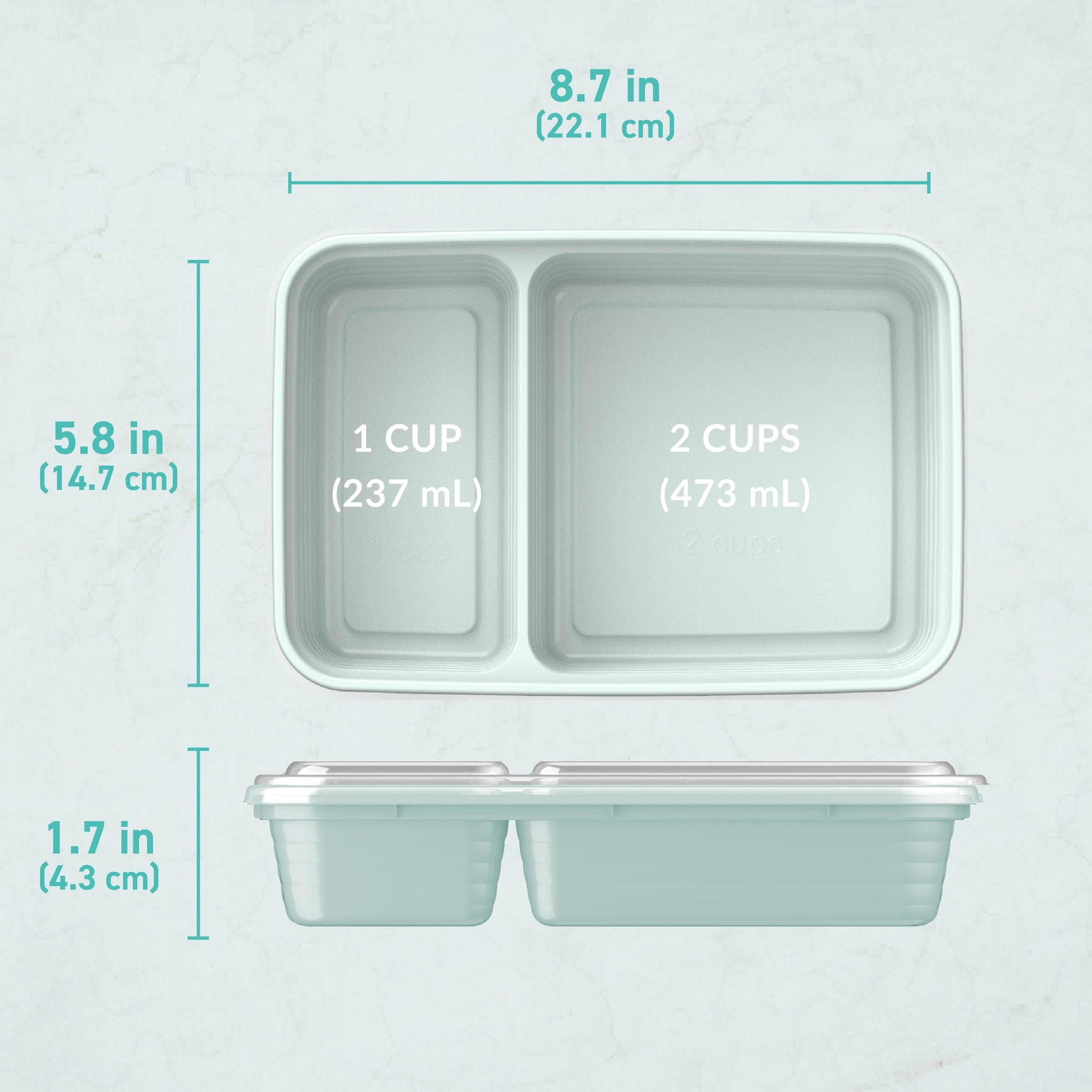 Bentgo® Prep 2-Compartment Meal Prep Containers (20-Piece) - Mint | Dimensions