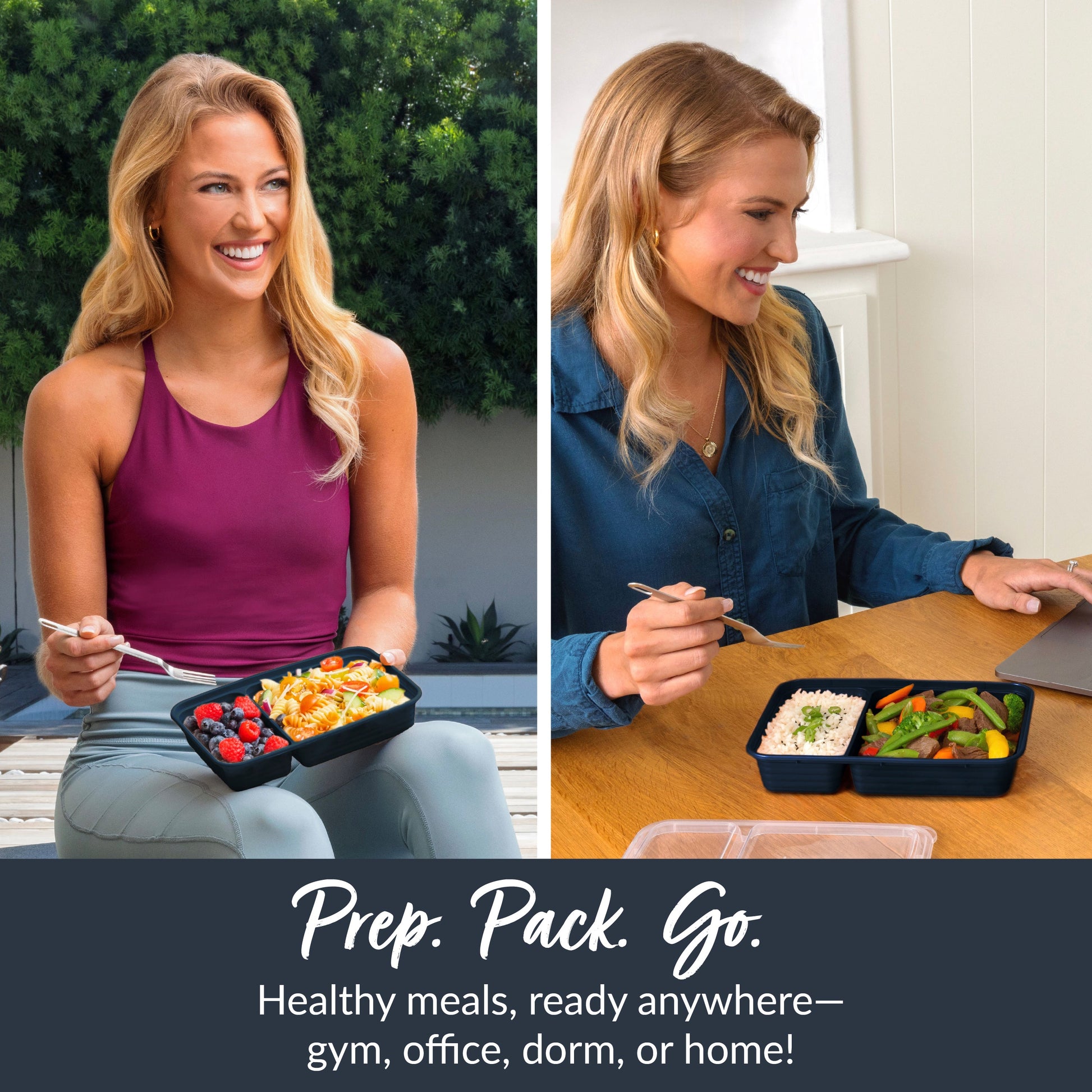 Bentgo® Prep 2-Compartment Meal Prep Containers (20-Piece) - Navy Blue | Prep. Pack. Go. - Healthy Meals, Ready Anywhere - Gym, Office, Dorm, Or Home!