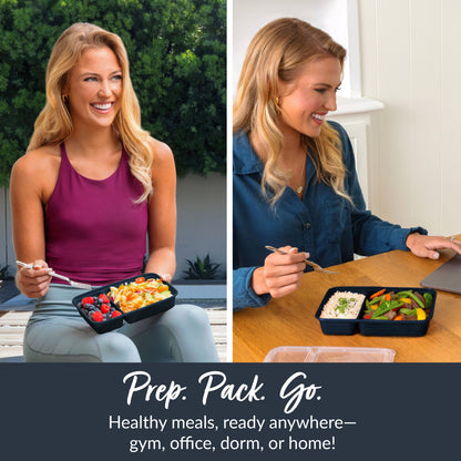 Bentgo® Prep 2-Compartment Meal Prep Containers (20-Piece) - Navy Blue | Prep. Pack. Go. - Healthy Meals, Ready Anywhere - Gym, Office, Dorm, Or Home!