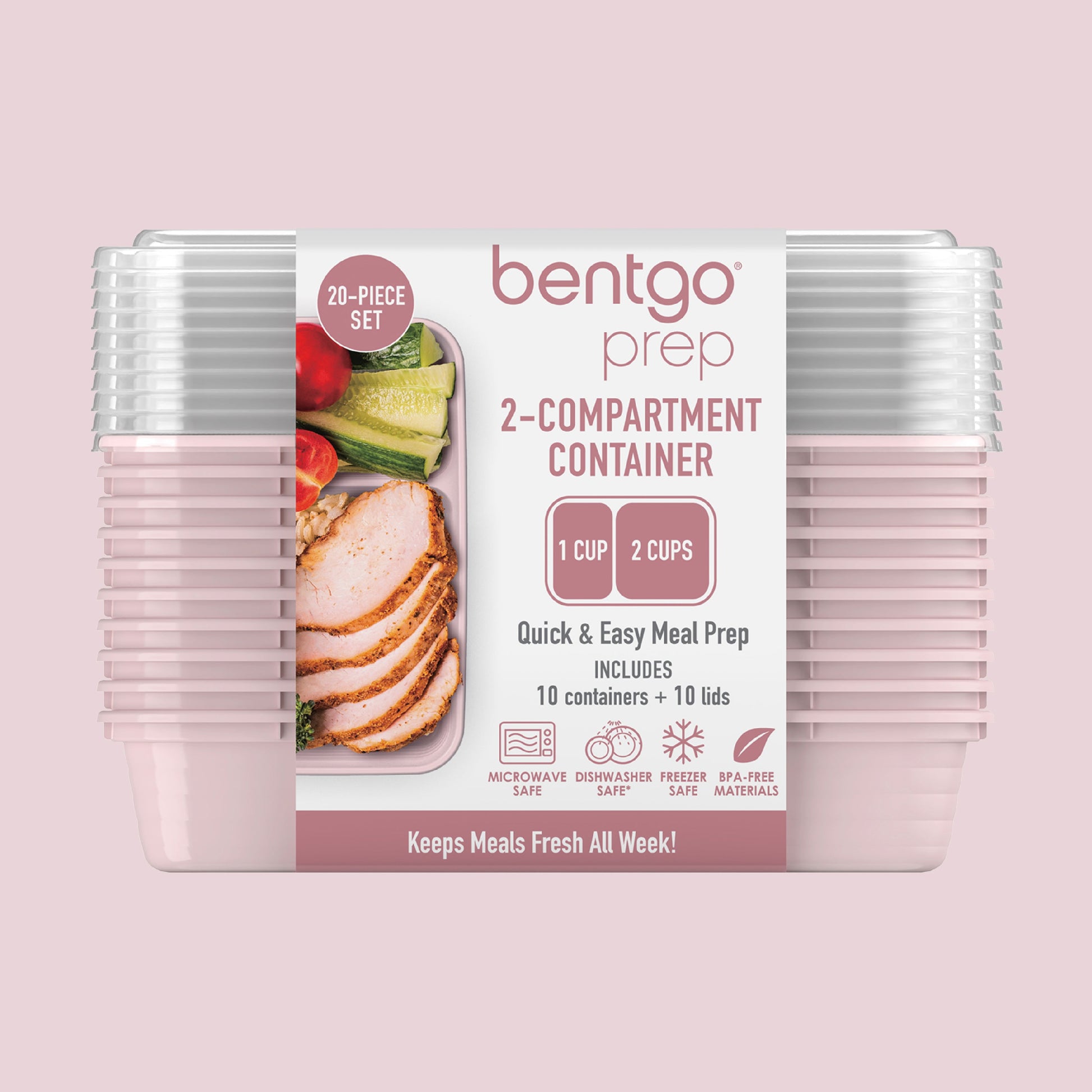 Bentgo® Prep 2-Compartment Meal Prep Containers (20-Piece) - Blush Pink | Packaging