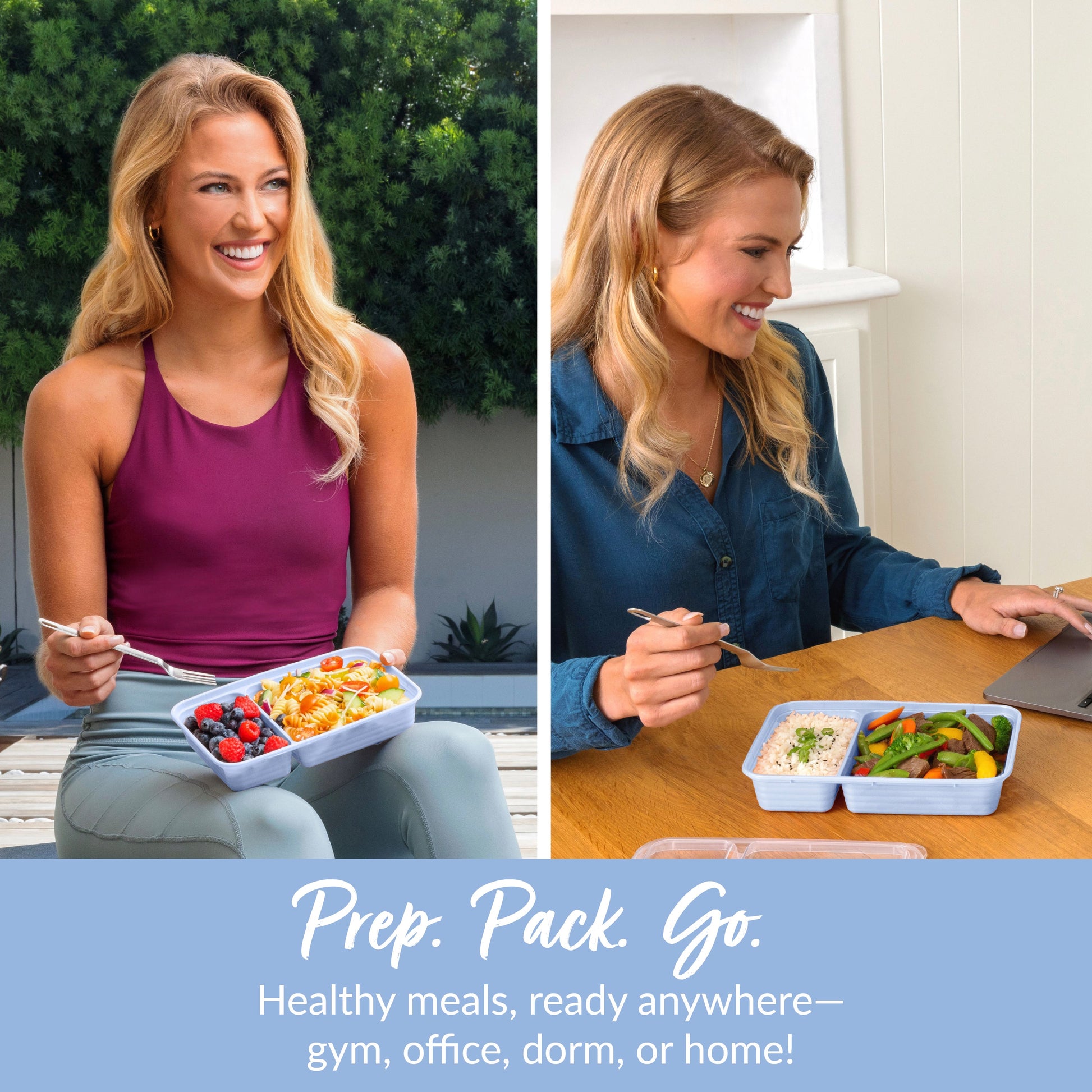 Bentgo® Prep 2-Compartment Meal Prep Containers (20-Piece) - Periwinkle | Prep. Pack. Go. - Healthy Meals, Ready Anywhere - Gym, Office, Dorm, Or Home!