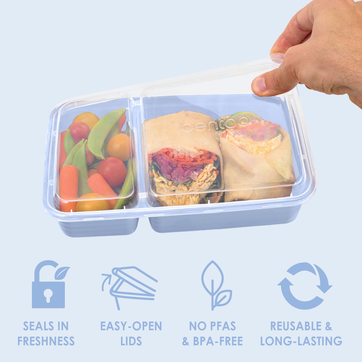 Bentgo® Prep 2-Compartment Meal Prep Containers (20-Piece) - Periwinkle | Seals In Freshness, Easy-Open Lids, NO PFAS & BPA-Free, Reusable & Long-Lasting
