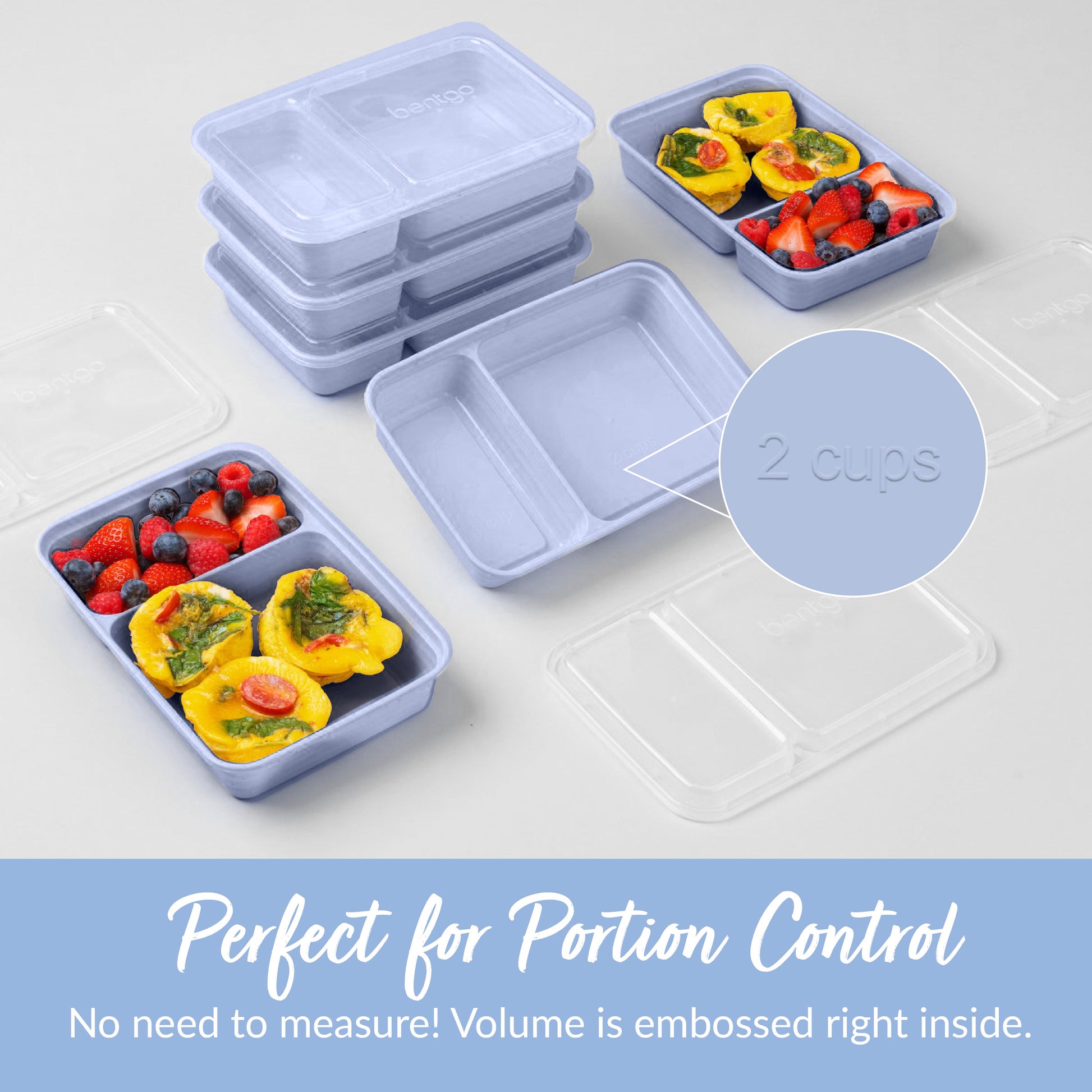 Bentgo® Prep 2-Compartment Meal Prep Containers (20-Piece) - Periwinkle | Perfect For Portion Control - No Need To Measure! Volume Is Embossed Right Inside