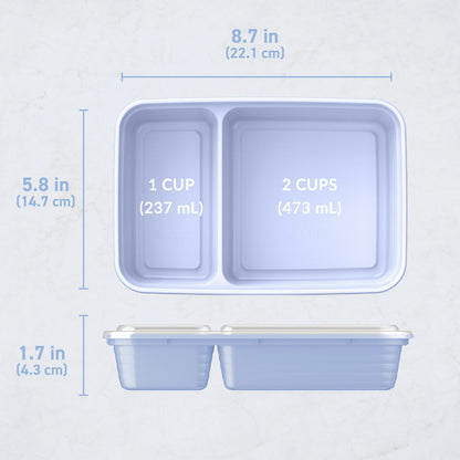 Bentgo® Prep 2-Compartment Meal Prep Containers (20-Piece) - Periwinkle | Dimensions