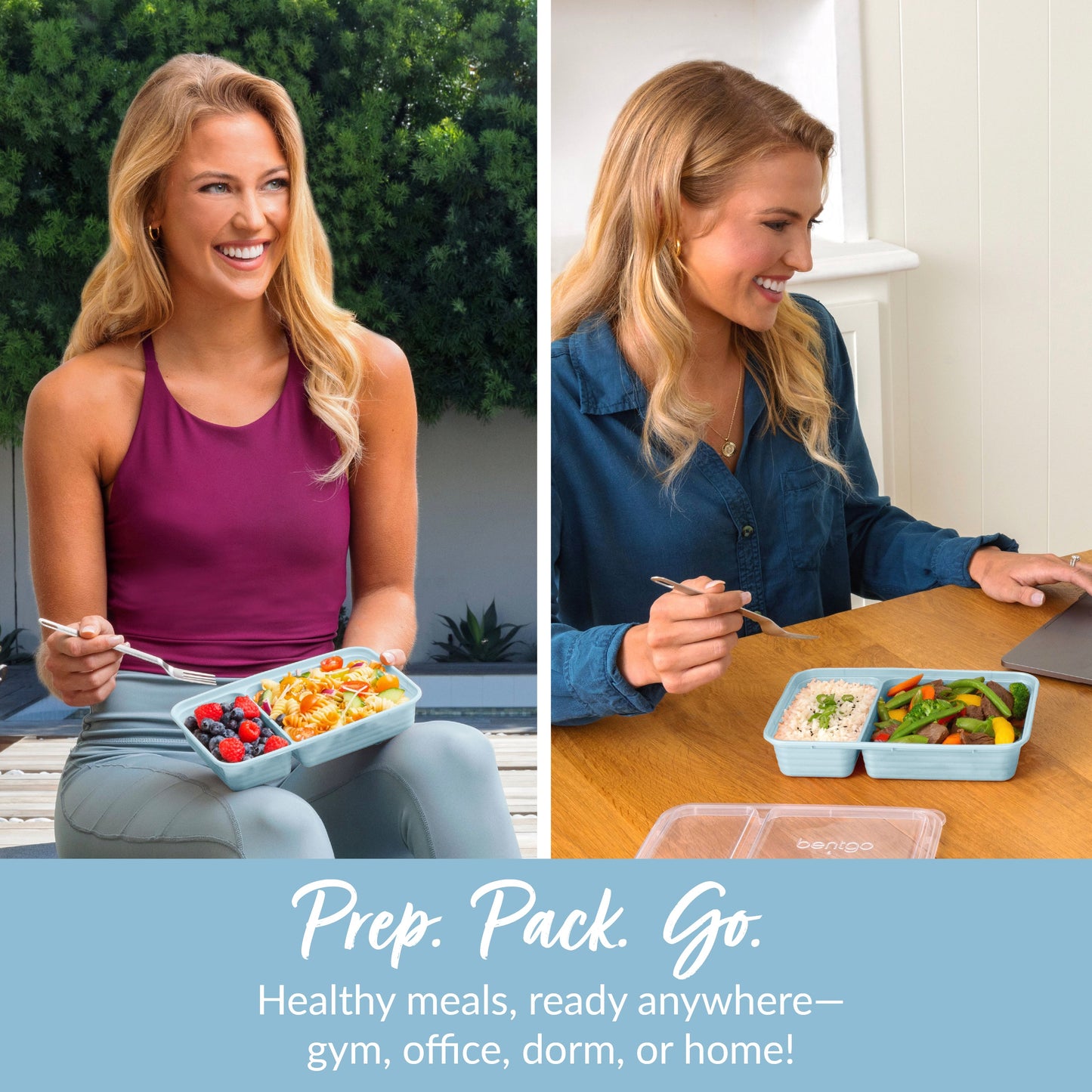 Bentgo® Prep 2-Compartment Meal Prep Containers (20-Piece) - Sky | Prep. Pack. Go. - Healthy Meals, Ready Anywhere - Gym, Office, Dorm, Or Home!