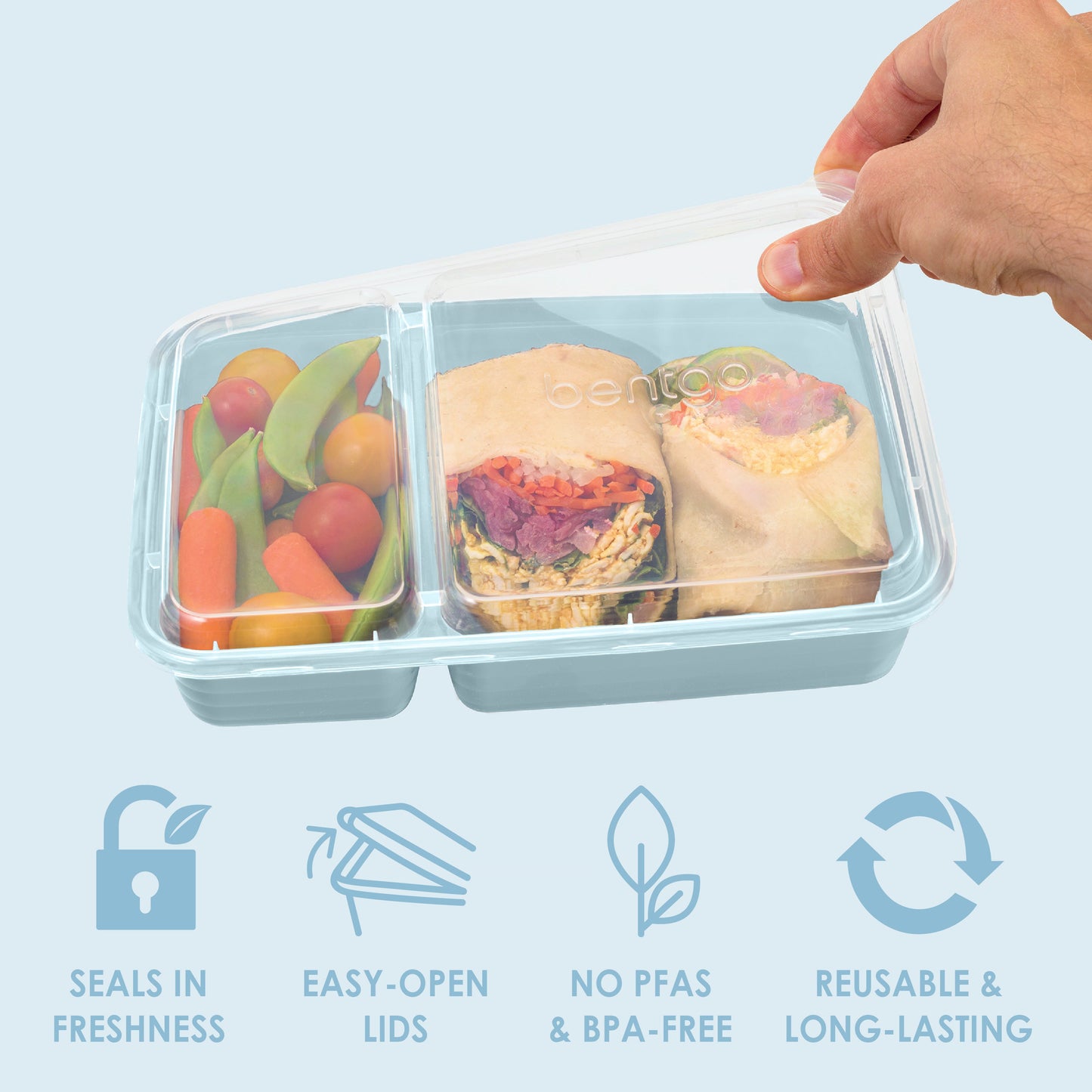 Bentgo® Prep 2-Compartment Meal Prep Containers (20-Piece) - Sky | Seals In Freshness, Easy-Open Lids, NO PFAS & BPA-Free, Reusable & Long-Lasting