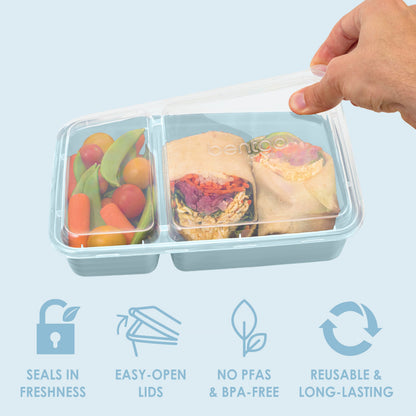 Bentgo® Prep 2-Compartment Meal Prep Containers (20-Piece) - Sky | Seals In Freshness, Easy-Open Lids, NO PFAS & BPA-Free, Reusable & Long-Lasting