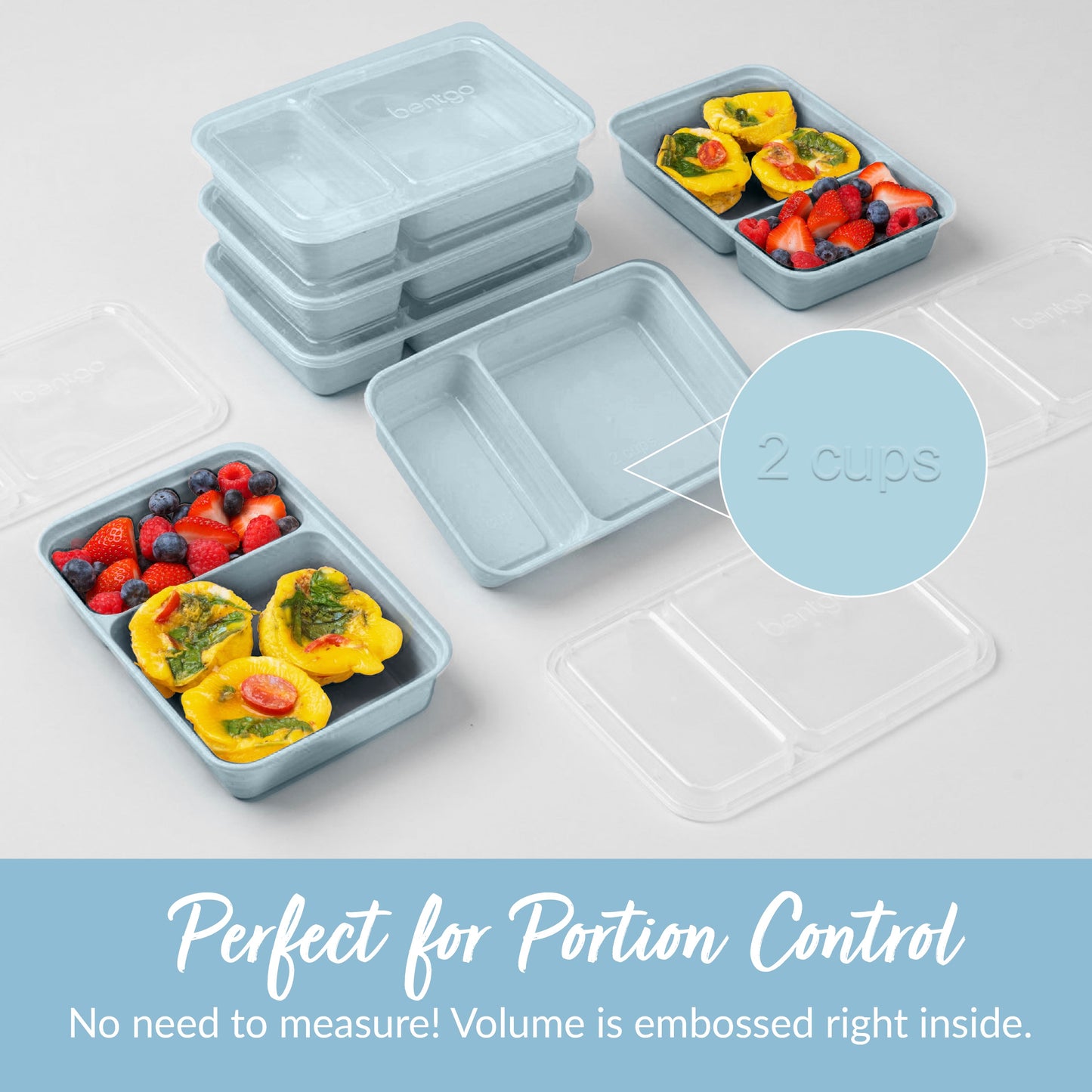 Bentgo® Prep 2-Compartment Meal Prep Containers (20-Piece) - Sky | Perfect For Portion Control - No Need To Measure! Volume Is Embossed Right Inside