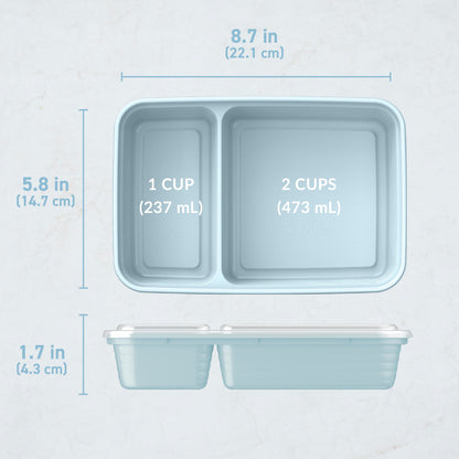 Bentgo® Prep 2-Compartment Meal Prep Containers (20-Piece) - Sky | Dimensions