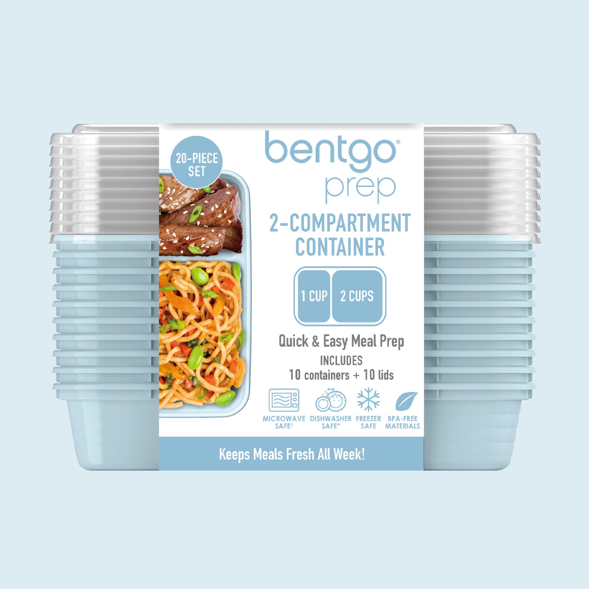 Bentgo® Prep 2-Compartment Meal Prep Containers (20-Piece) - Sky | Packaging