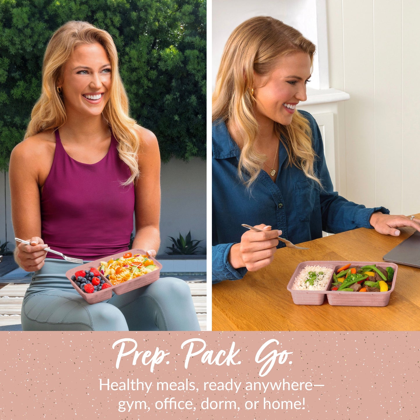 Bentgo® Prep 2-Compartment Meal Prep Containers (20-Piece) - Sweet Pea Glitter | Prep. Pack. Go. - Healthy Meals, Ready Anywhere - Gym, Office, Dorm, Or Home!