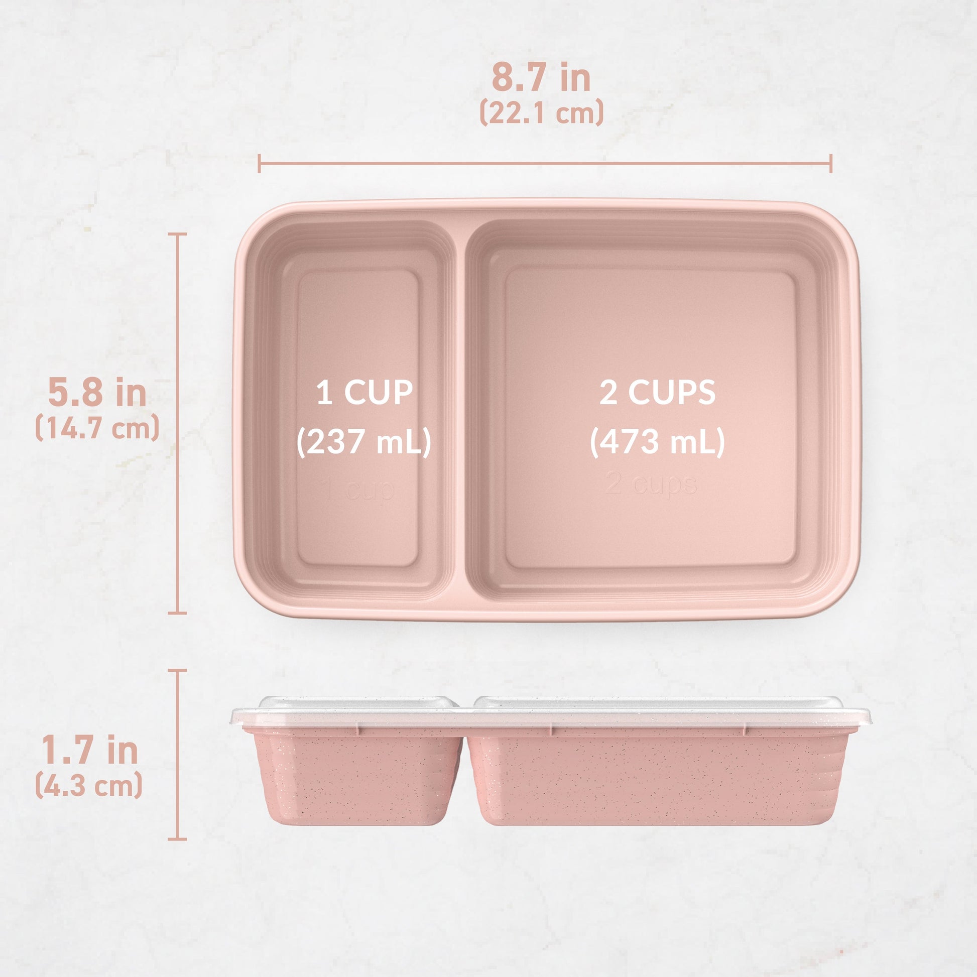 Bentgo® Prep 2-Compartment Meal Prep Containers (20-Piece) - Sweet Pea Glitter | Dimensions