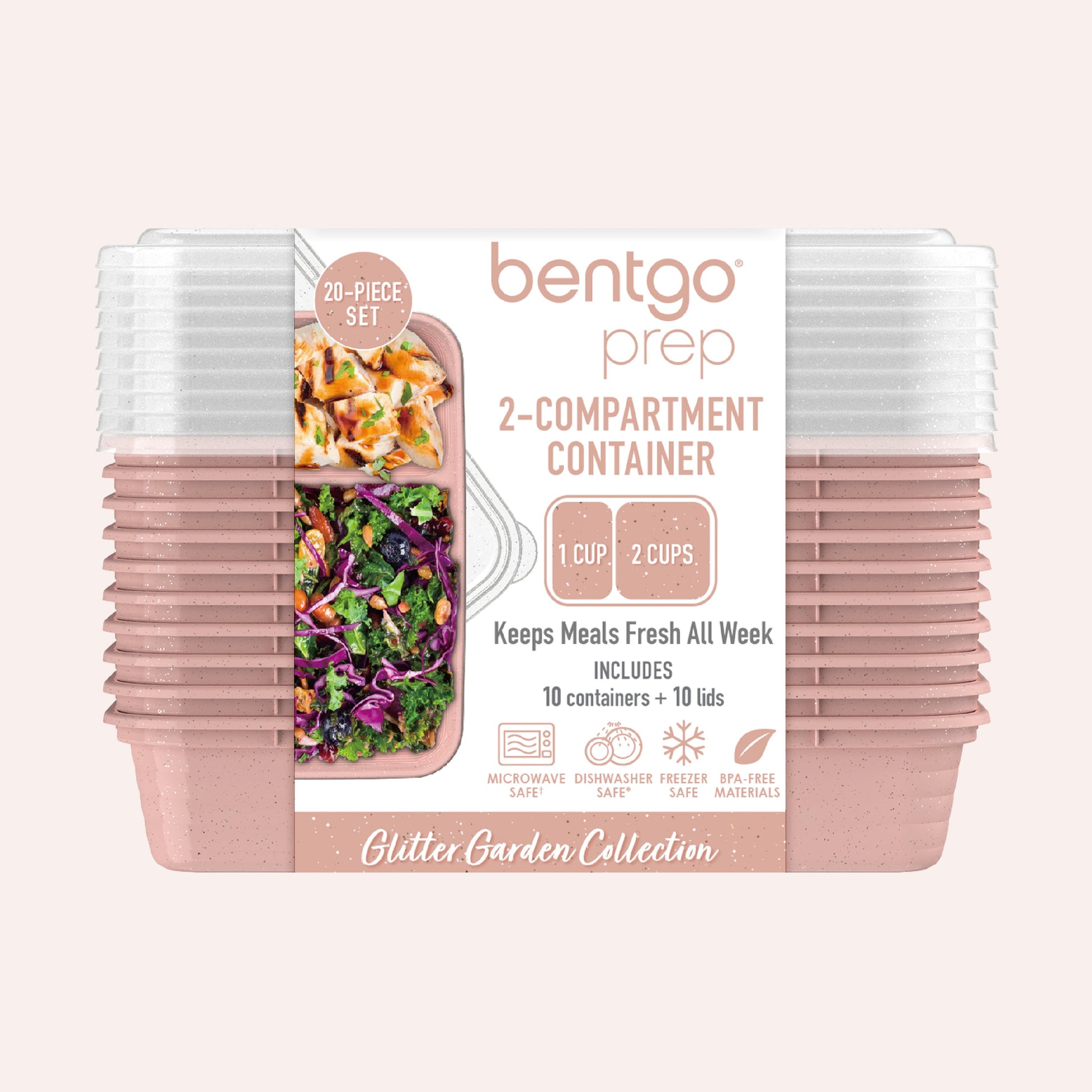 Bentgo® Prep 2-Compartment Meal Prep Containers (20-Piece) - Sweet Pea Glitter | Packaging
