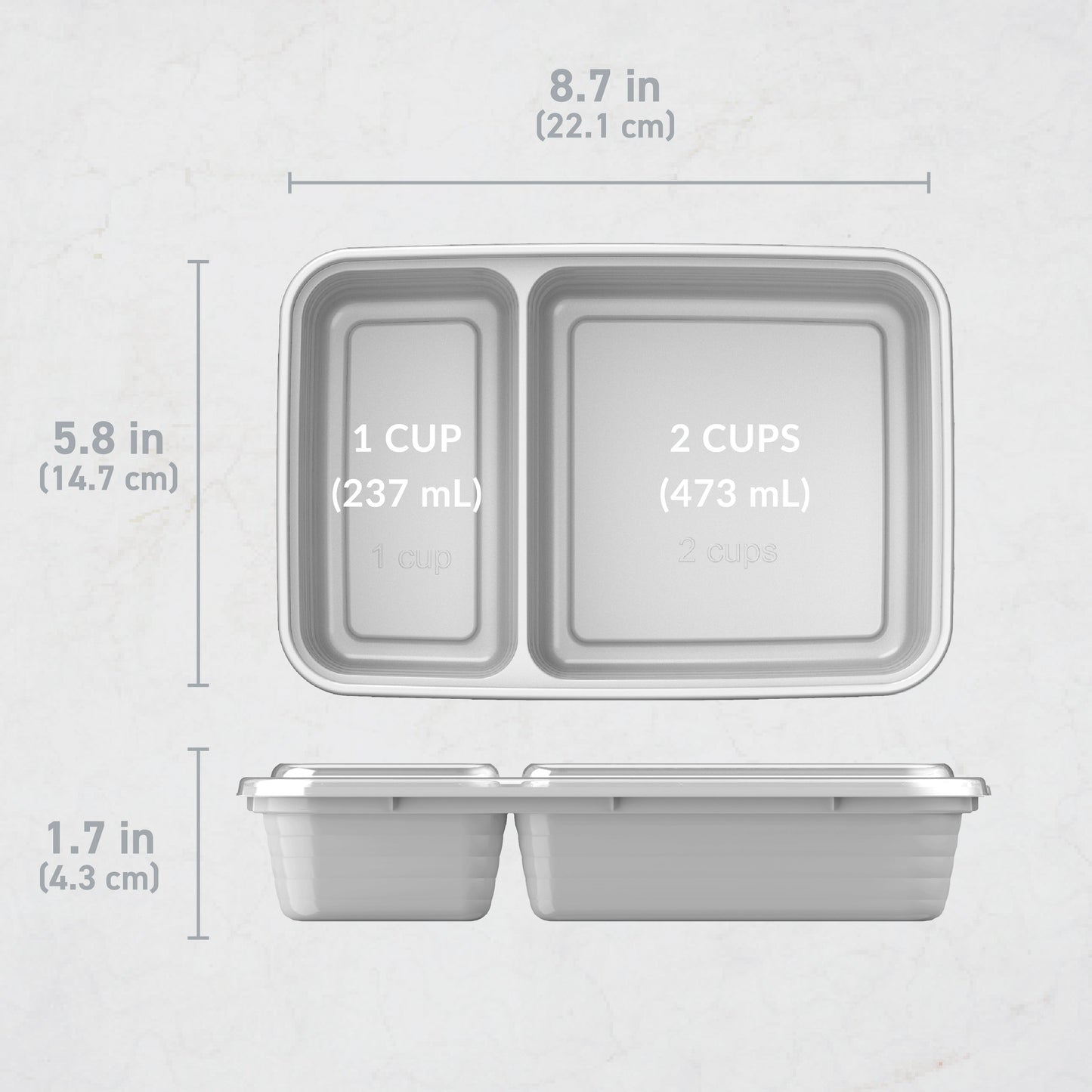 Bentgo® Prep 2-Compartment Meal Prep Containers (20-Piece) - Silver | Dimensions