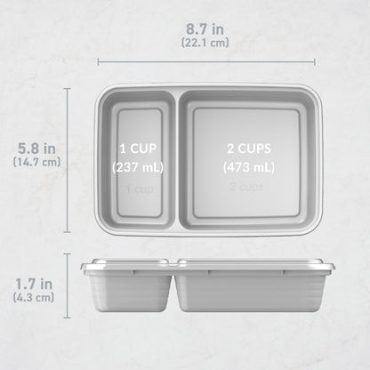 Bentgo® Prep 2-Compartment Meal Prep Containers (20-Piece) - Silver | Dimensions