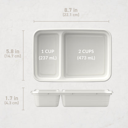 Bentgo® Prep 2-Compartment Meal Prep Containers (20-Piece) - Whisper Gray | Dimensions