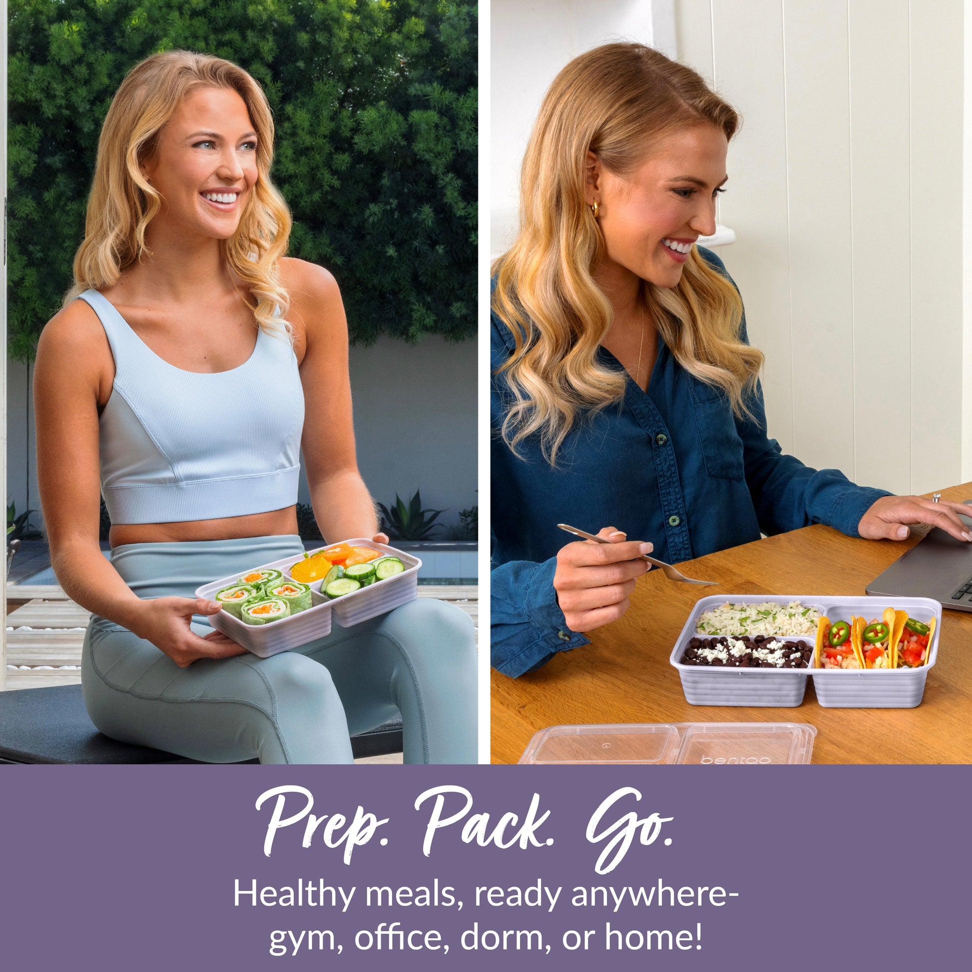 Bentgo® Prep 3-Compartment Meal Prep Containers (20-Piece) - Lilac | Prep. Pack. Go. - Healthy Meals, Ready Anywhere - Gym, Office, Dorm, Or Home!