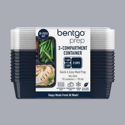 Bentgo® Prep 3-Compartment Meal Prep Containers (20-Piece) - Navy Blue | Packaging